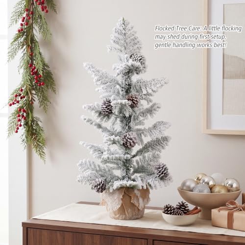 Goplus 3ft Tabletop Snow Flocked Christmas Tree, Mini Xmas Tree