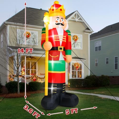 14FT Christmas Inflatables, Giant Christmas Blow Up Nutcracker Decor