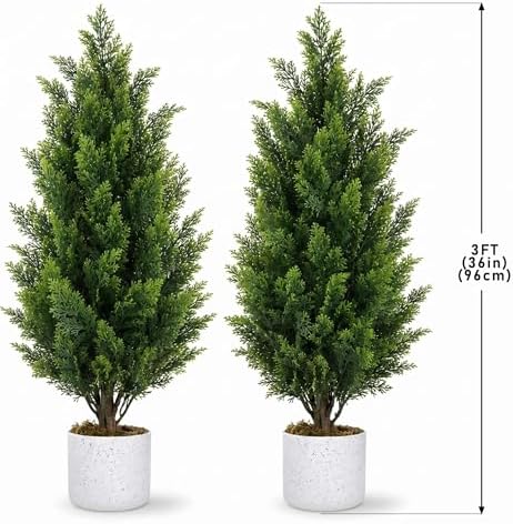 GAOMON 3FT Artificial Cedar Topiary Trees Set of 2, with Planter