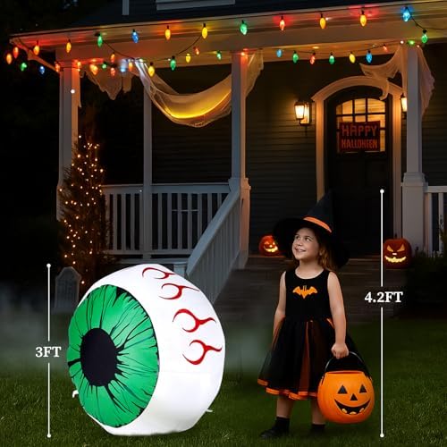 Outvita 2 Packs Halloween Inflatables Set of Lighted Eyes Decoration, 3Ft Blow Ups Green Eyes for Halloween Decor Outdoor with LEDs Party Supplies Blow up Decoration for Yard, Lawn, Patio, Garden