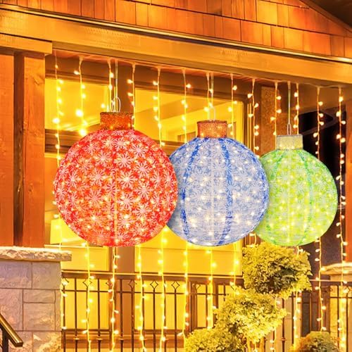 Tangkula 3 Pieces Christmas Lighted Pop up Holiday Ball Ornaments Decor