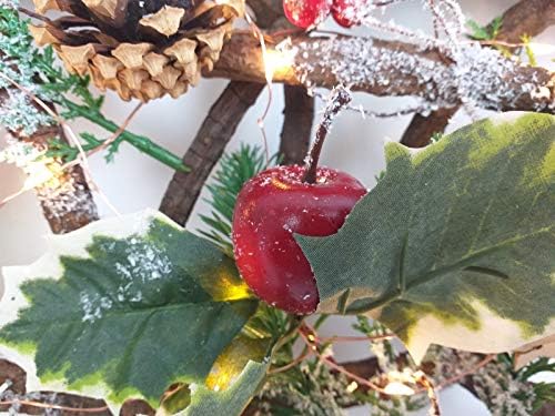 SHATCHI 40cm LED Pre-Lit Decorated with Leaves Pine Cones Berries 3D Nordic Christmas Scene Rectangle Shape Wooden Frame Tabletop Decorations Xmas Ornament Gifts