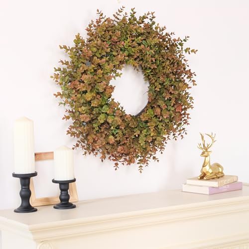 26" Large Fake Eucalyptus Fall Wreath for Front Door Decor(Orange-Green)
