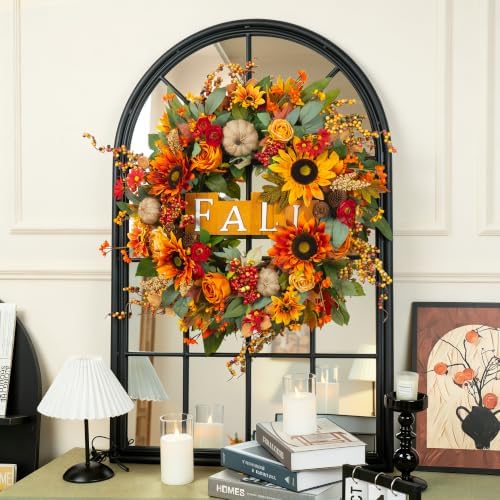 24 Inch Fall Wreaths for Front Door Autumn Wreath with Fall Sign