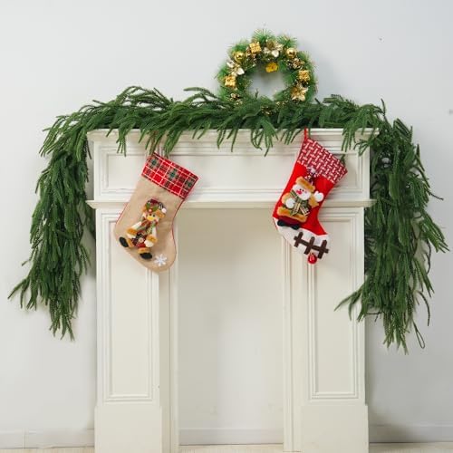 2 PCS-6FT Artificial Norfolk Pine Garlands - Real Touch Winter Pine Garland, Green Artificial Greenery Garland for Table, Mantle, Wall, Indoor, Outdoor Christmas Decorations