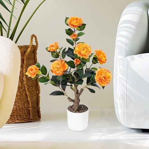 Caxchiling Artificial Camellia Tree 2FT, Faux Potted Tree Indoor