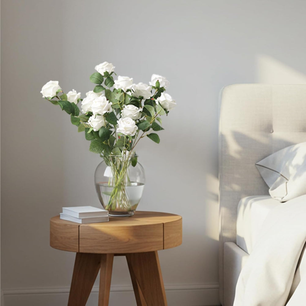Auihiay 60PCS White Roses Artificial Flowers, Fake Roses, Velvet Silk