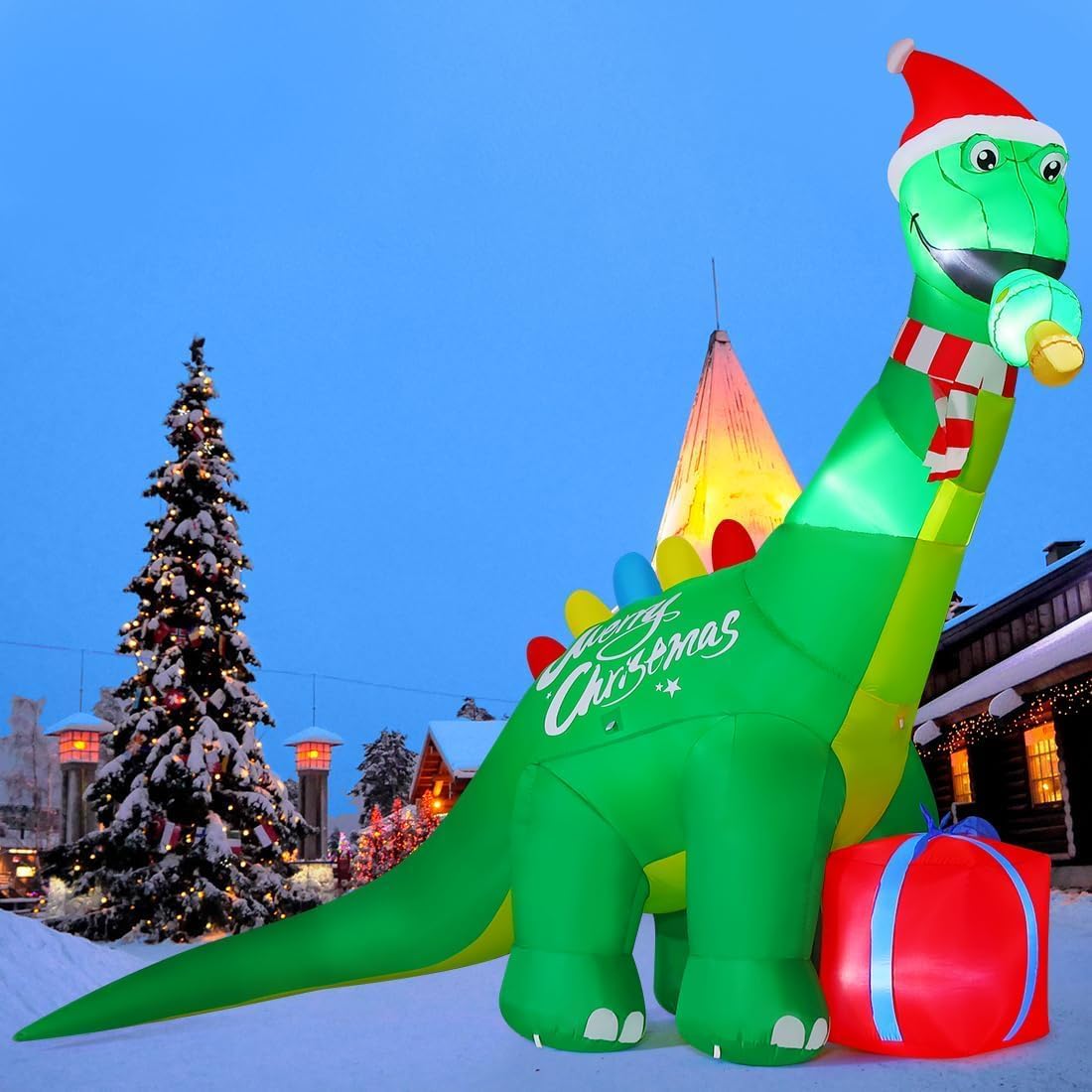 goosh 11.8 ft christmas inflatables dinosaur outdoor decorations shown in use