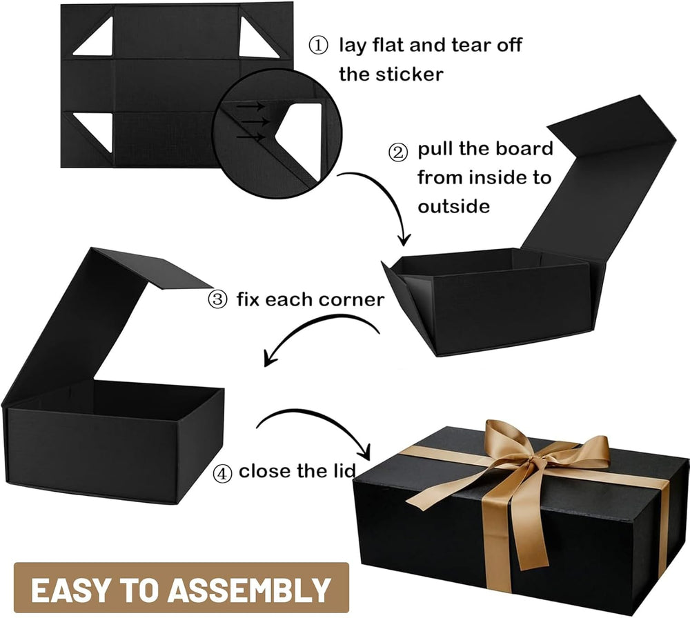 YINUOYOUJIA 5 Pack Large Black Gift Boxes with Magnetic Lid