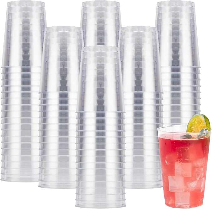 Goodluck 200PCS 10oz Clear Plastic Cups for Party, Disposable Clear Plastic Cups, Cocktail Glasses for Wedding Thanksgiving, Christmas, and Parties