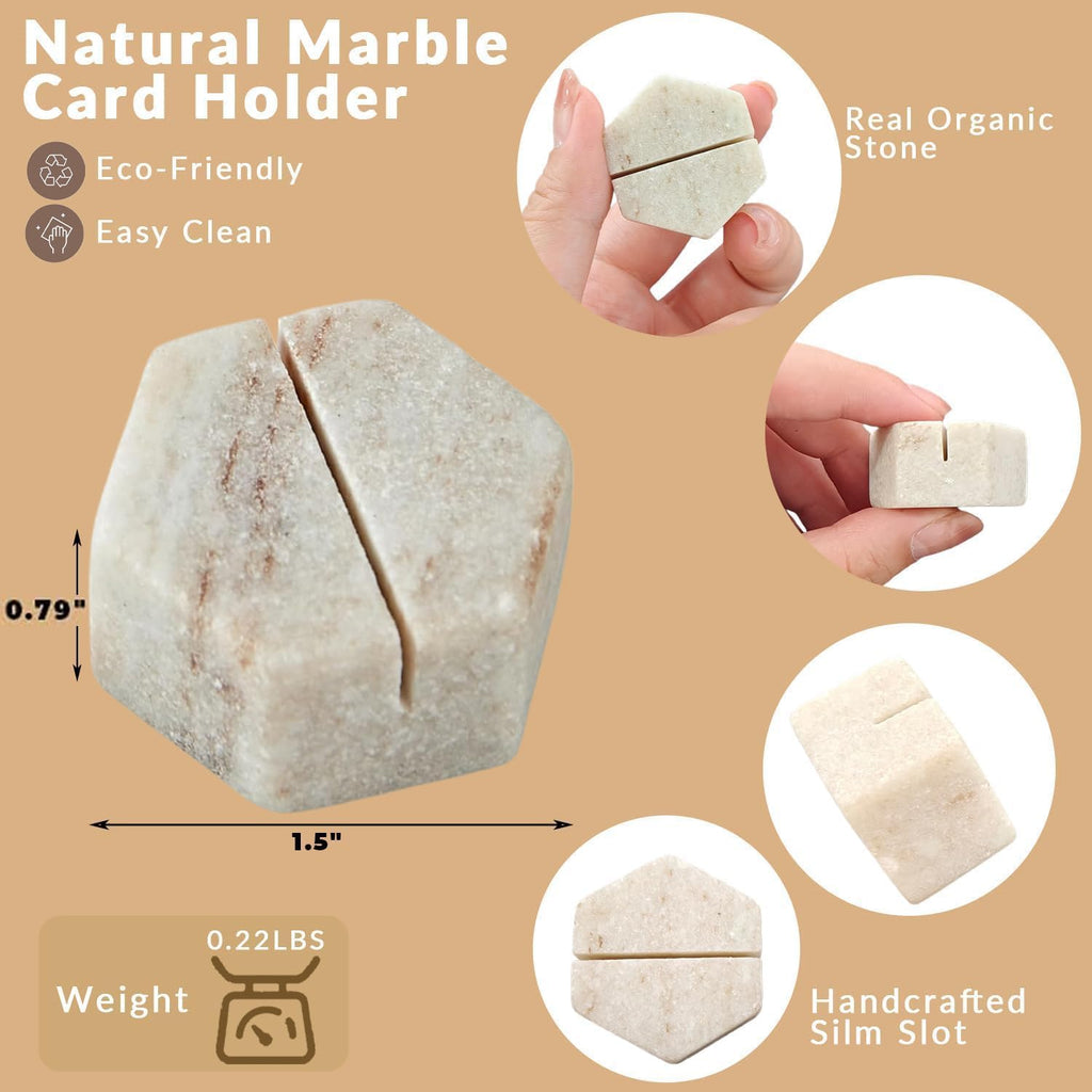 marble hexagon place card holders, unique design handmade, front angle view