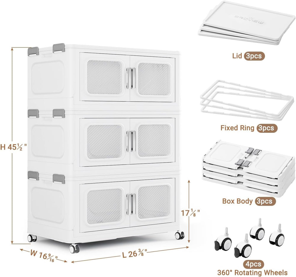 BROVIEW 450 Qt Extra Large Stackable Storage Bin with Lids, 3 Pack White