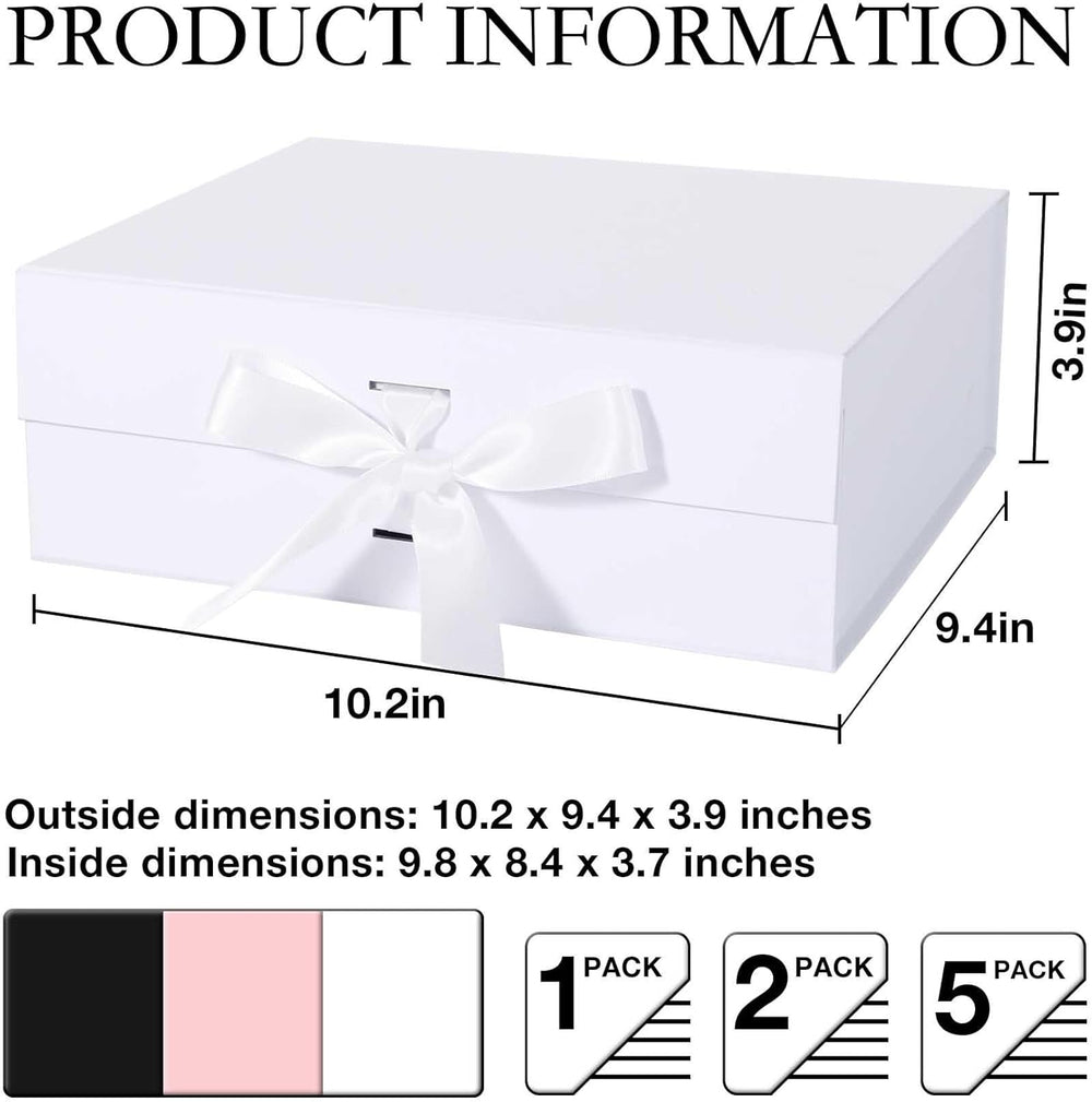 White Gift Box with Ribbon Magnetic Lids 5 Pack