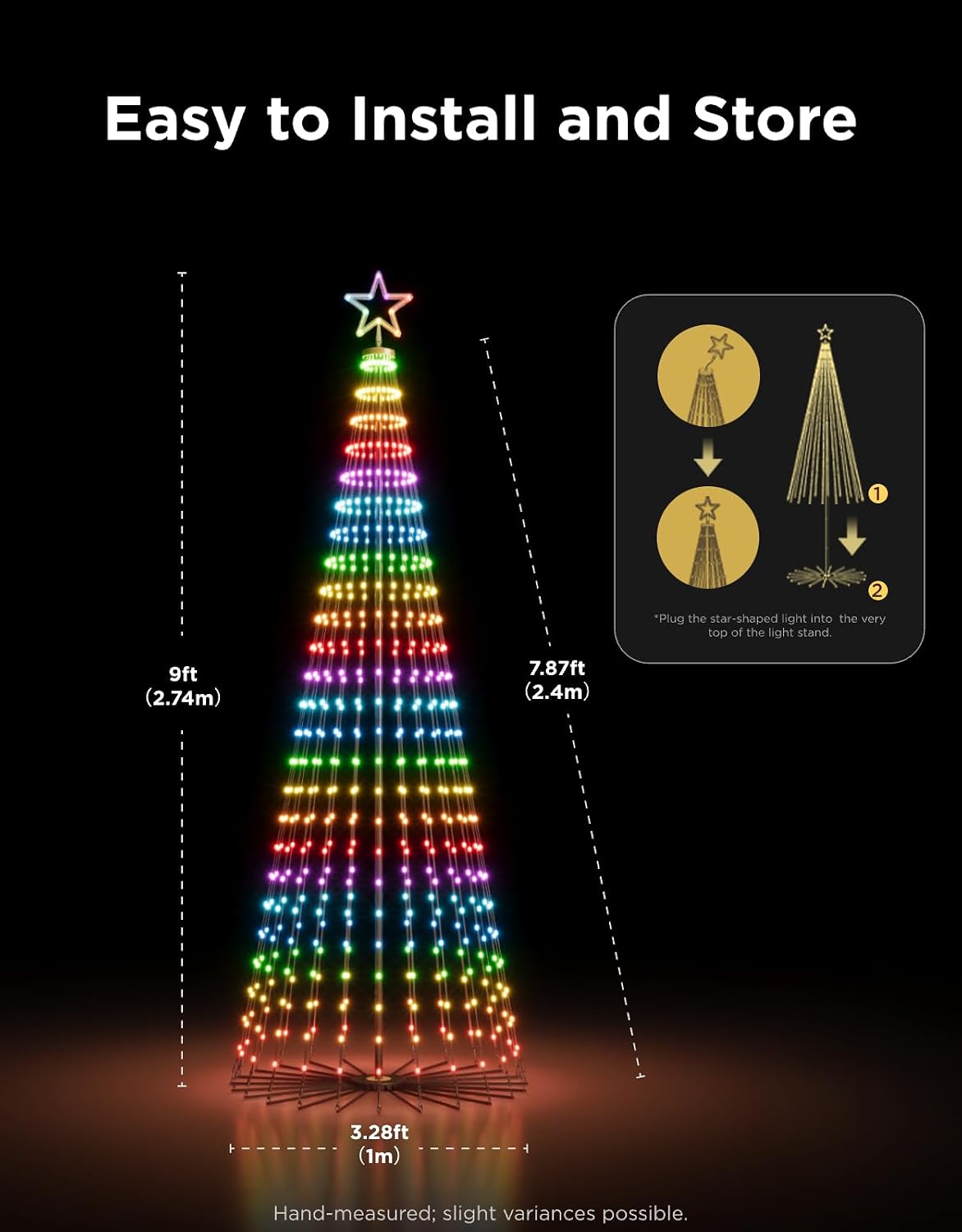 govee christmas cone tree lights, 9ft 610 leds, front angle view
