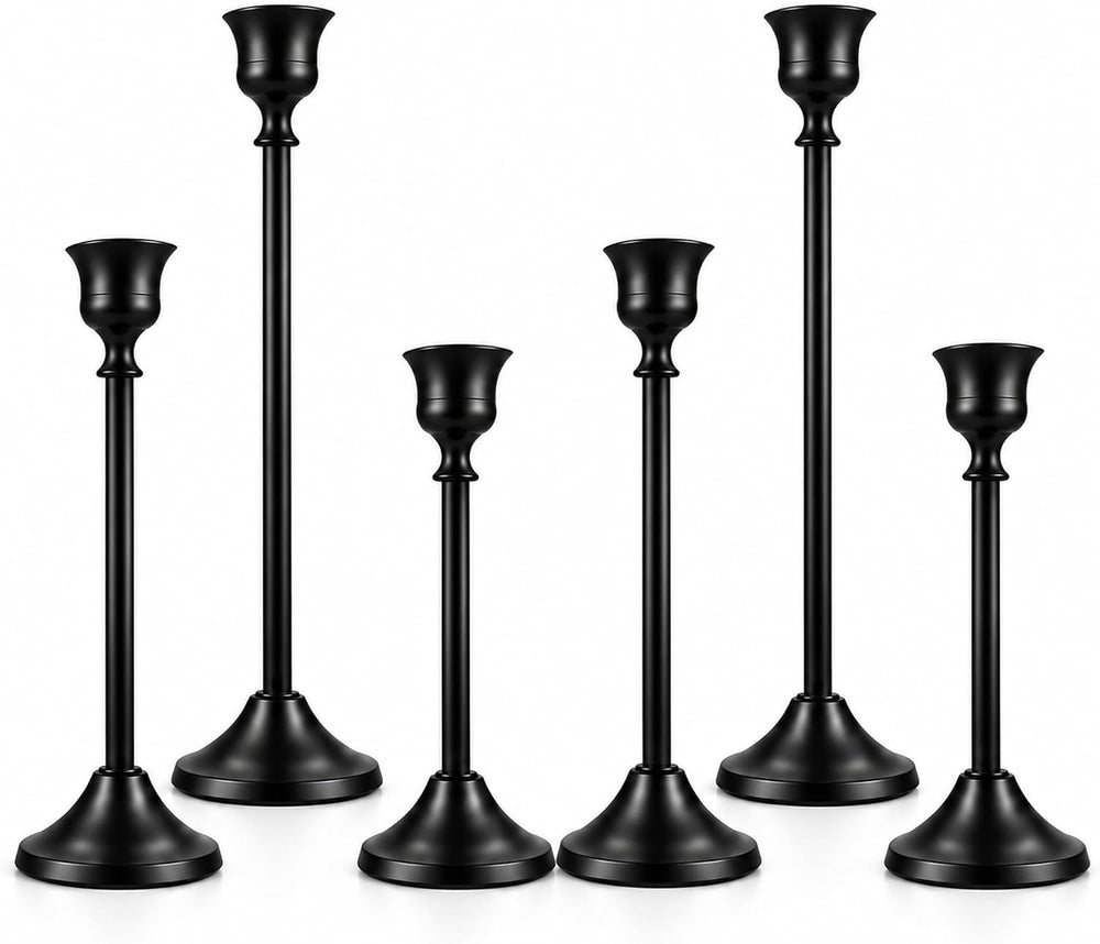 6Pcs Black Taper Candle Holders, Heavy Metal Candlestick Holders for Table