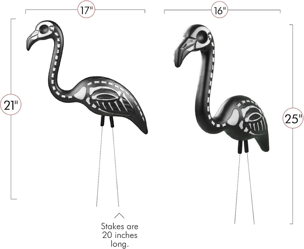 Zombie Skeleton Flamingo Yard Ornaments - Lawn Decor With Stakes 2 Pk