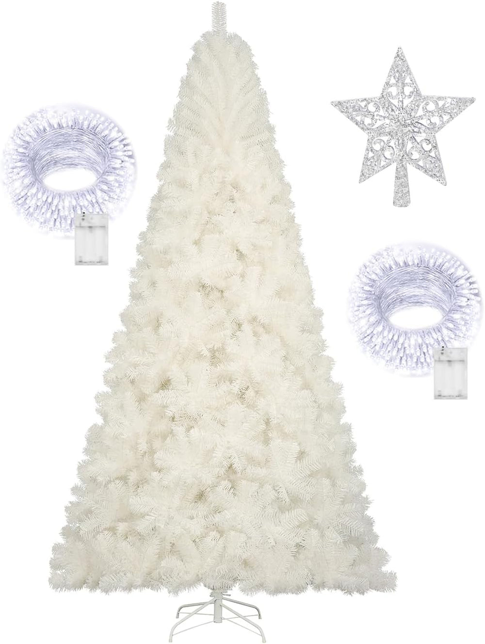 KTKDE 7.5FT White Christmas Tree, Artificial Holiday Christmas Tree with 1450...