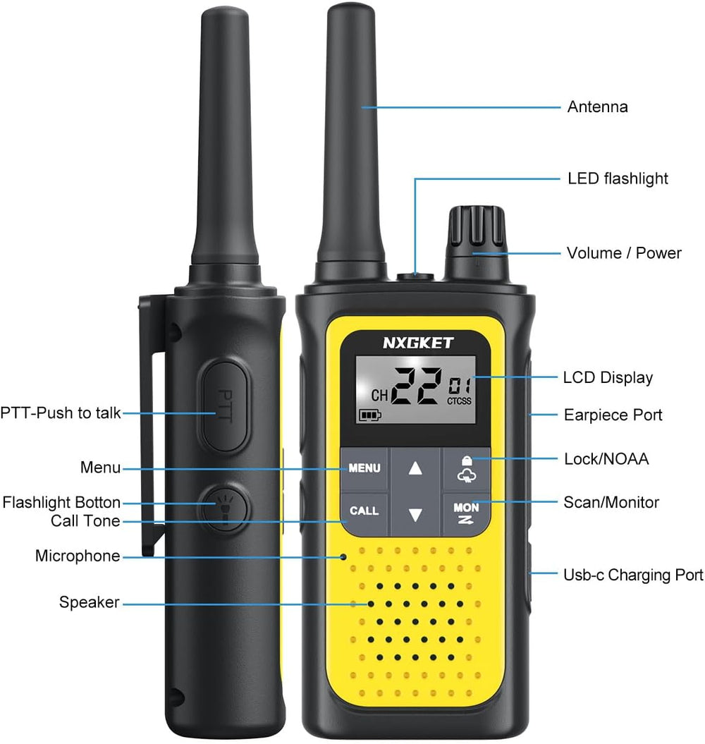 NXGKET Walkie Talkies Long Rang 5 Miles, FRS, Adults, Rechargeable, NOAA