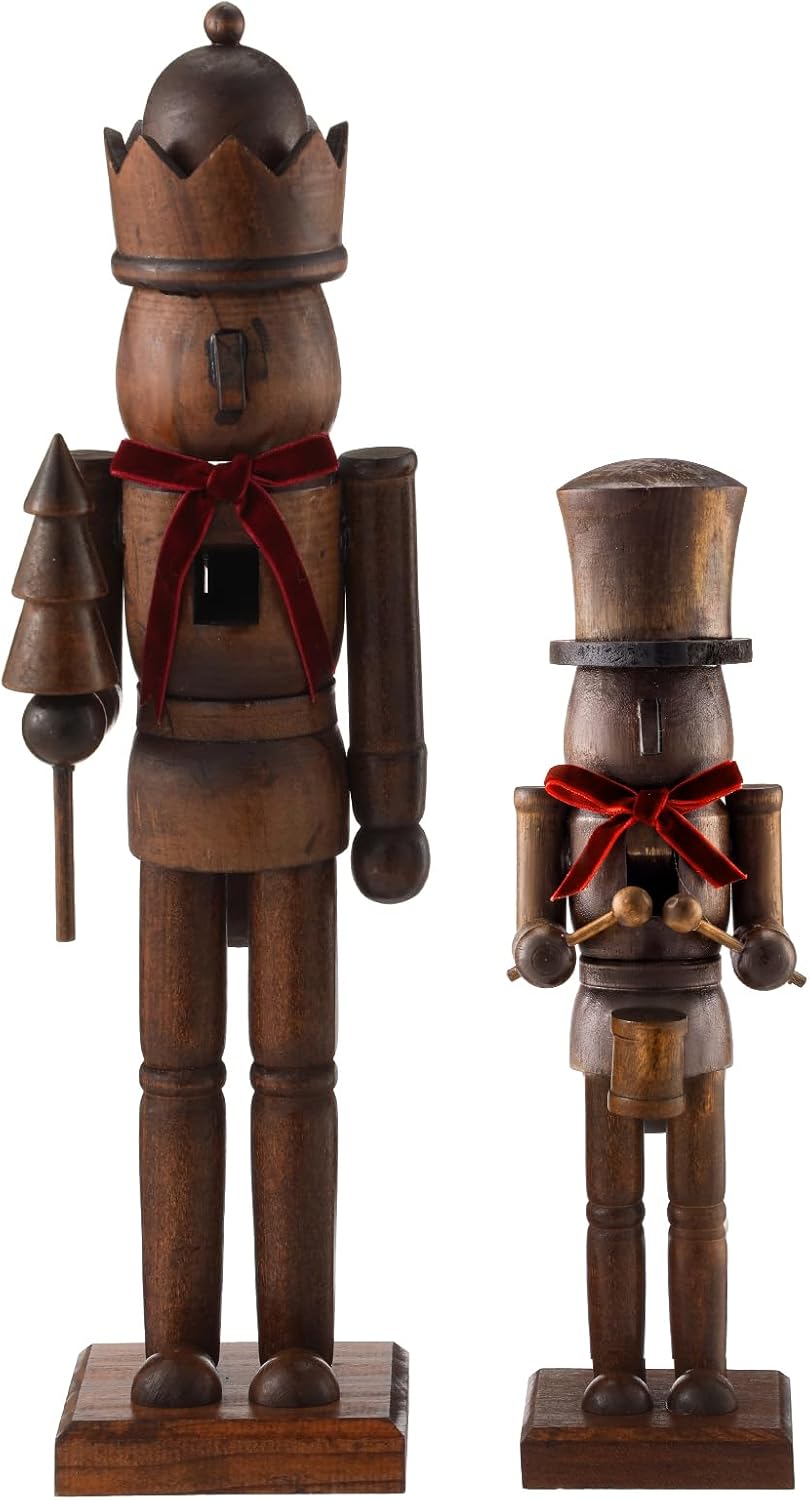 Weysat 2 Pcs Dark Wood Christmas Nutcracker Figure Wooden
