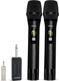 Wireless Microphone, Bietrun UHF Metal Dual Handheld Cordless Dynamic Mic System with Rechargeable Receiver, 1/4‘’Output, for Karaoke, Church, Speech, Wedding, Party Singing(160 ft Range)-Auto Connect