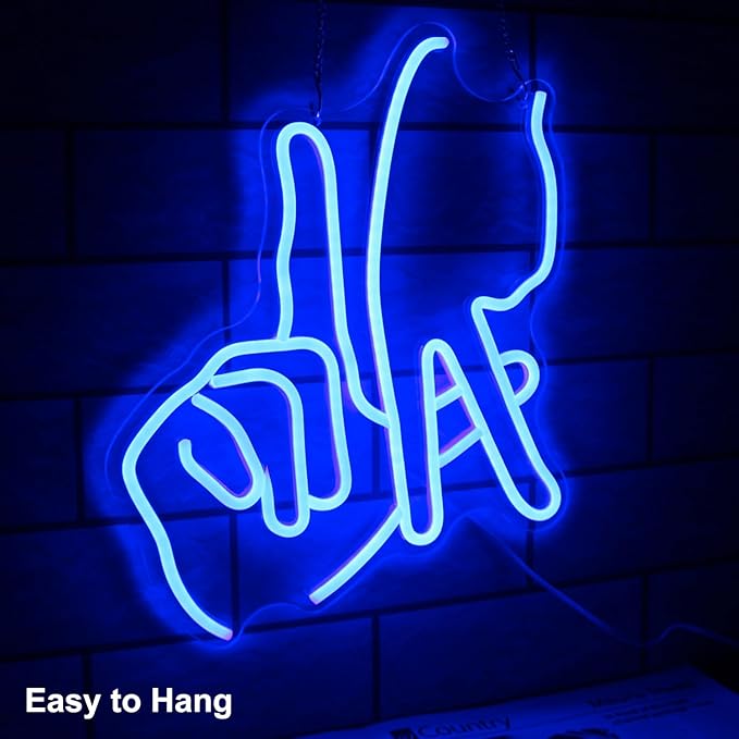 Los Angeles Gesture Neon Sign Baseball Team Neon Lights for Man Cave Decor Blue Letters Gesture LED Sign Fingers Neon Wall Sign LA Neon Signs for Wall Bedroom Garage Game Room Decor