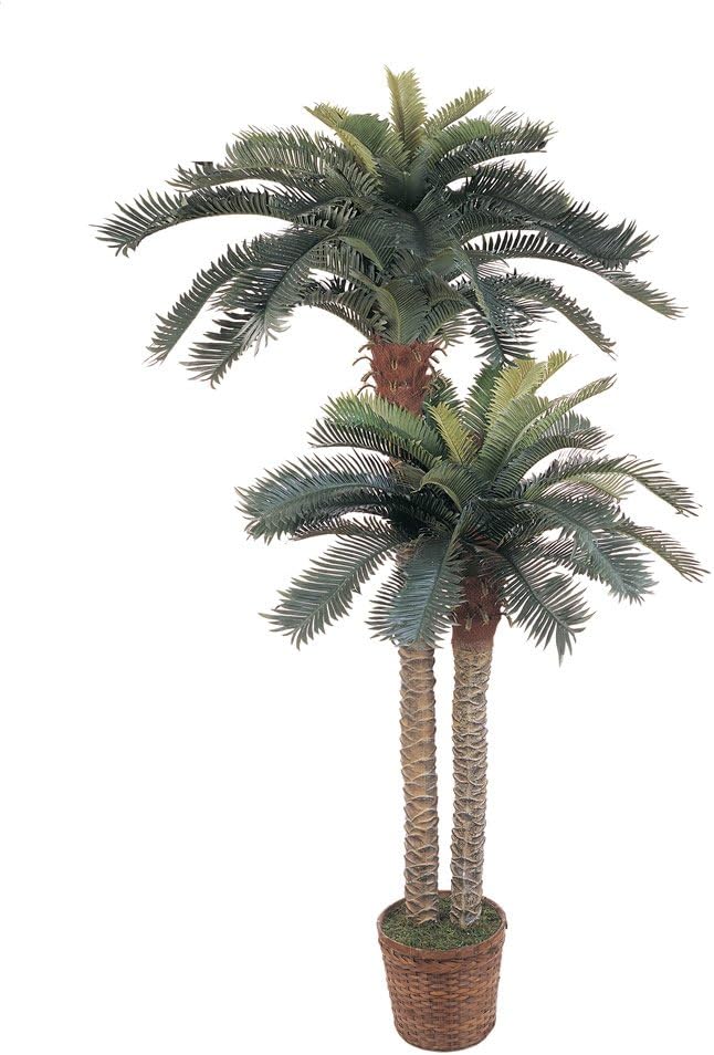 Nearly Natural 6 ft Artificial Sago Palm Double Tree Basket Floor Plant