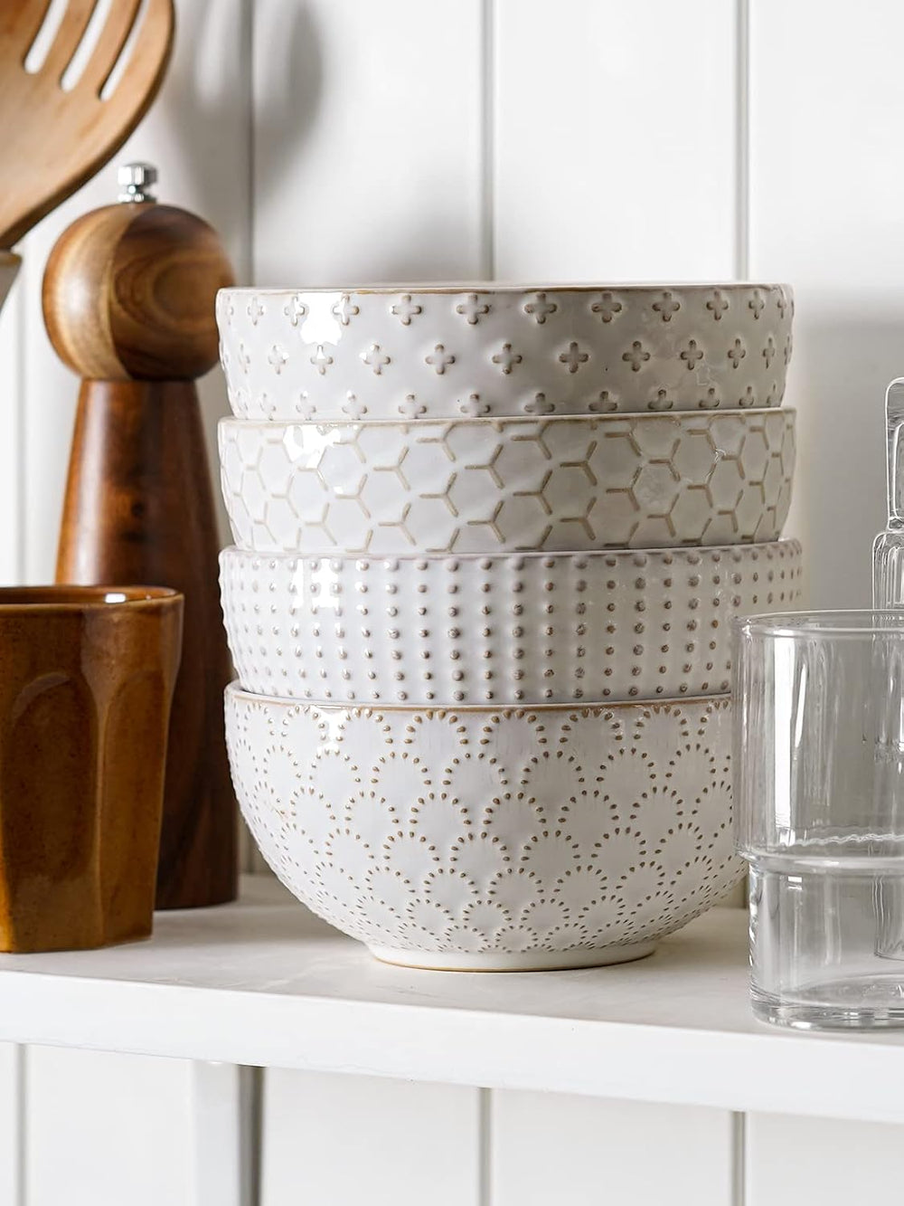 LE TAUCI Cereal bowls 26 oz, Ceramic Soup Bowl for Kitchen, Embossment Stonew...