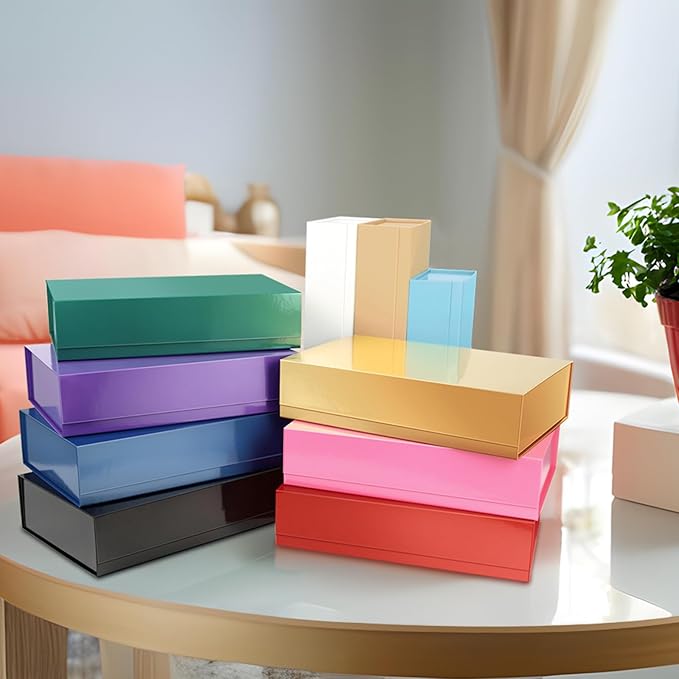 PACKHOME 6 Extra Large Gift Boxes 17.5x11.3x4.3 Inches, Sturdy Shirt Boxes with Magnetic Lids for Clothes and Large Gifts (Glossy Black)