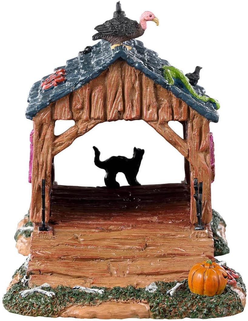lemax creepy covered bridge table accent, #33631, 8.66-in shown in use