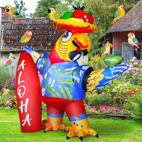 Leyndo 6.56x7.55ft Inflatable Parrot Decorations with LED Lights, Large