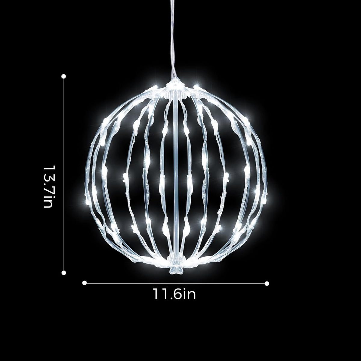 christmas light balls outdoor, foldable hanging holiday decor showing dimensions