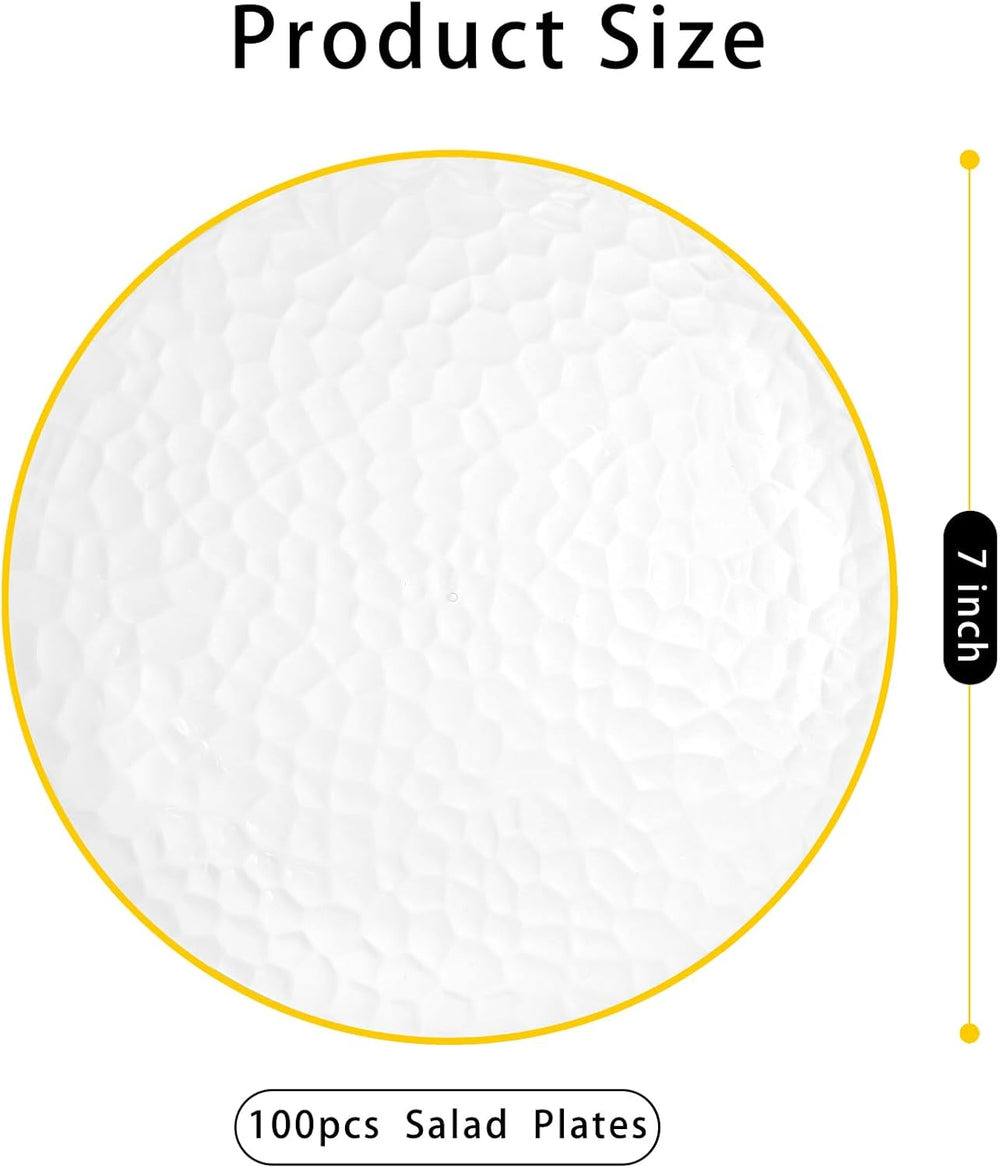 DaYammi 100PCS Gold Plastic Plates, 7 inch Hammered Dessert Plates