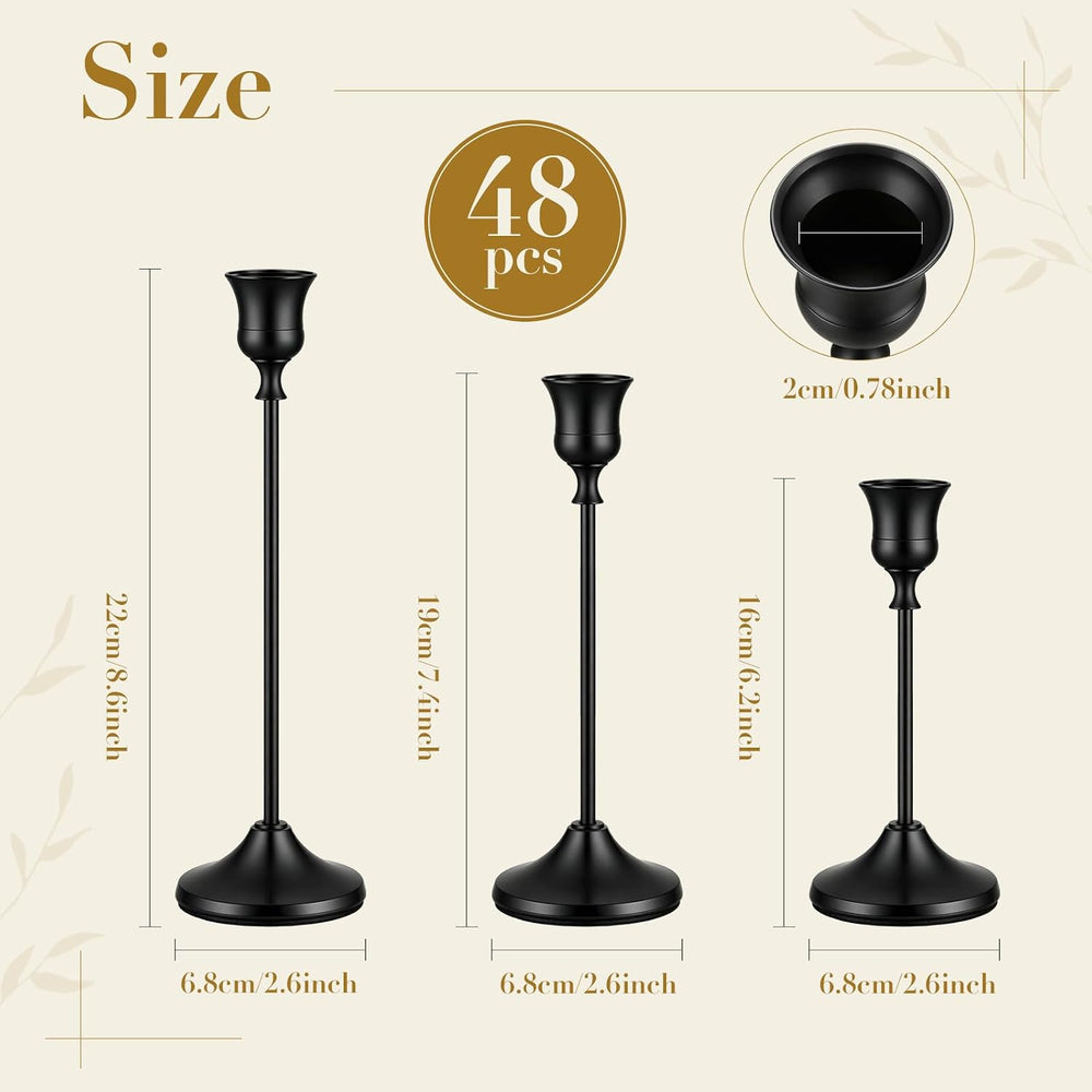 48 PCS Black Metal Taper Candle Holders Set,Brass Vintage Metal Candlestick