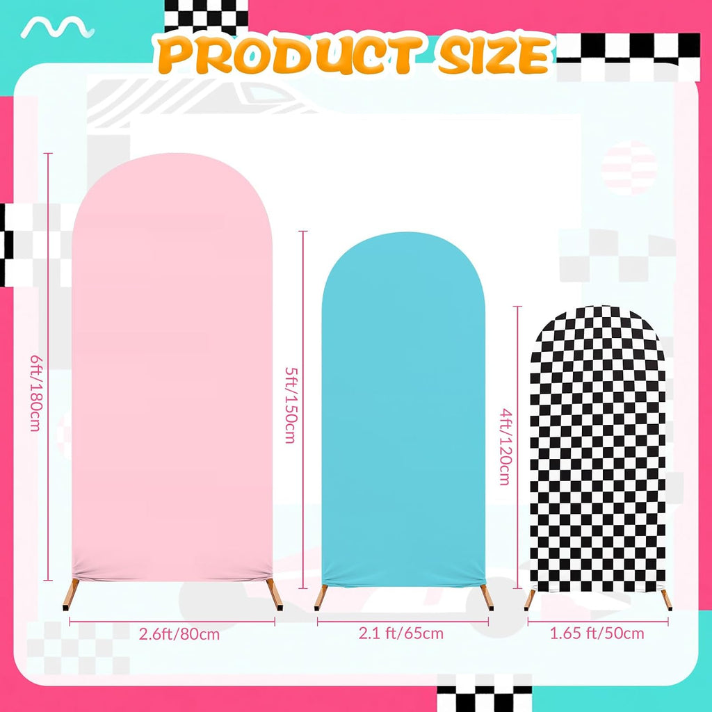 3 Pcs Arch Backdrop Cover 118 Balloons Set, Racing Theme, Pink