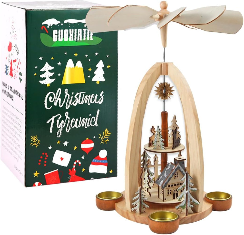 14Inch Wooden Christmas Pyramid with 4 Candle Holders-Nativity Scene Set for ...