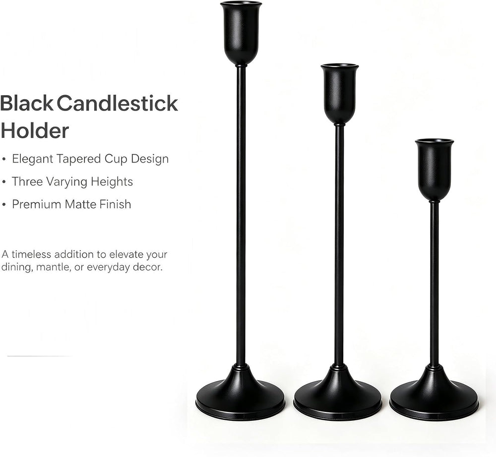 Metal Taper Candle Holders, Weighted Base Candlestick Stand Set(12, Black)