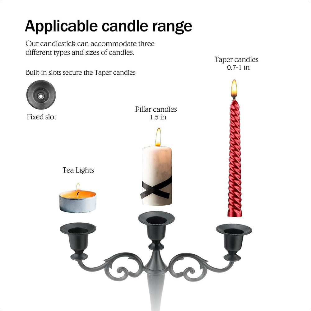 3-Arm Metal Candelabra Candle Holder Table Centerpiece,Pewter