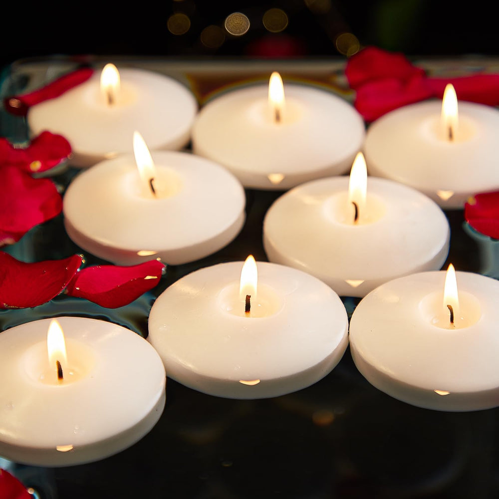 48 Pack White Floating Candles Set, 10 Hours Burns