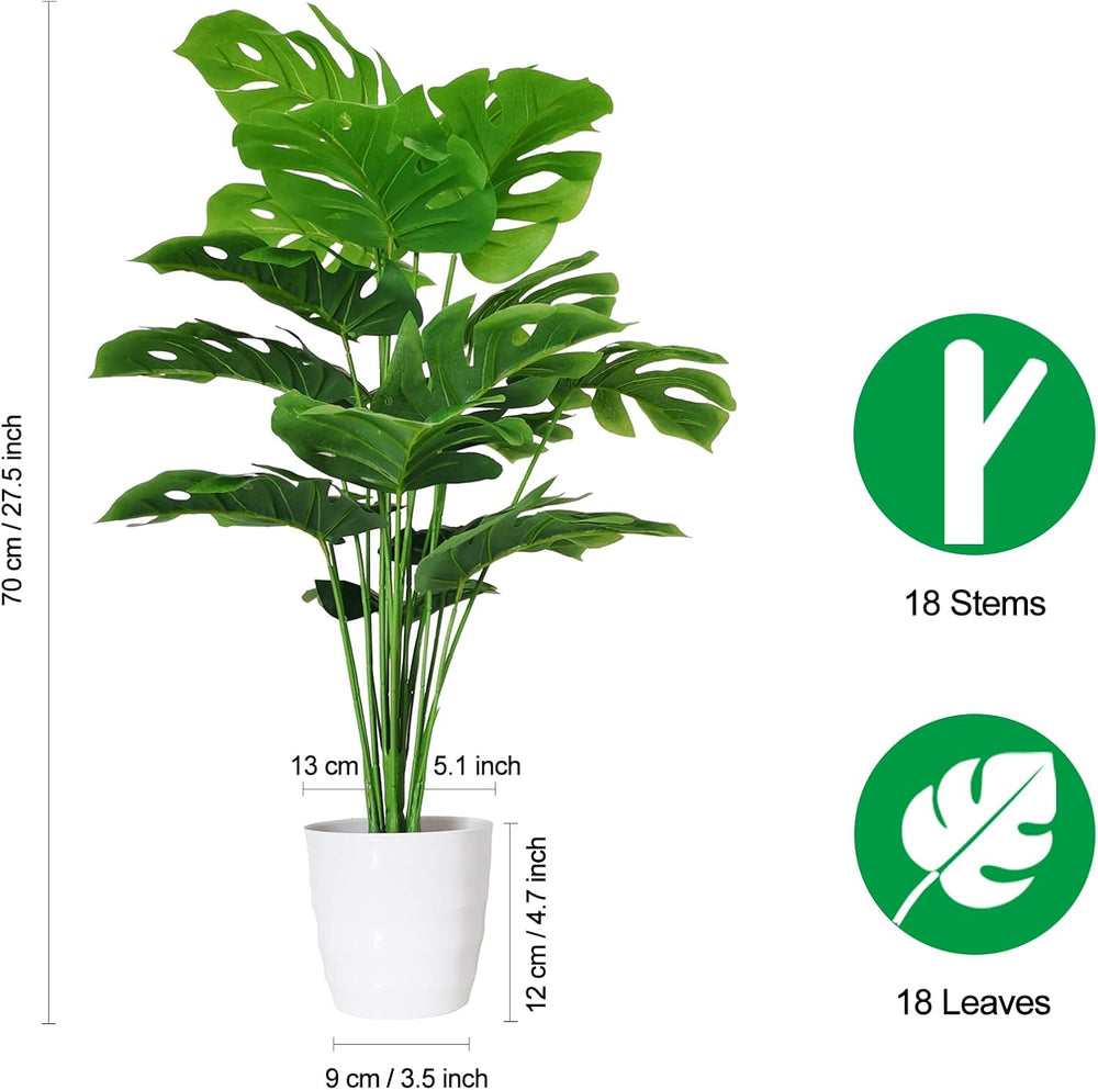 SAJANDAS Set of 2 Artificial Monstera Deliciosa Plants in Pots, Fake Tropical...