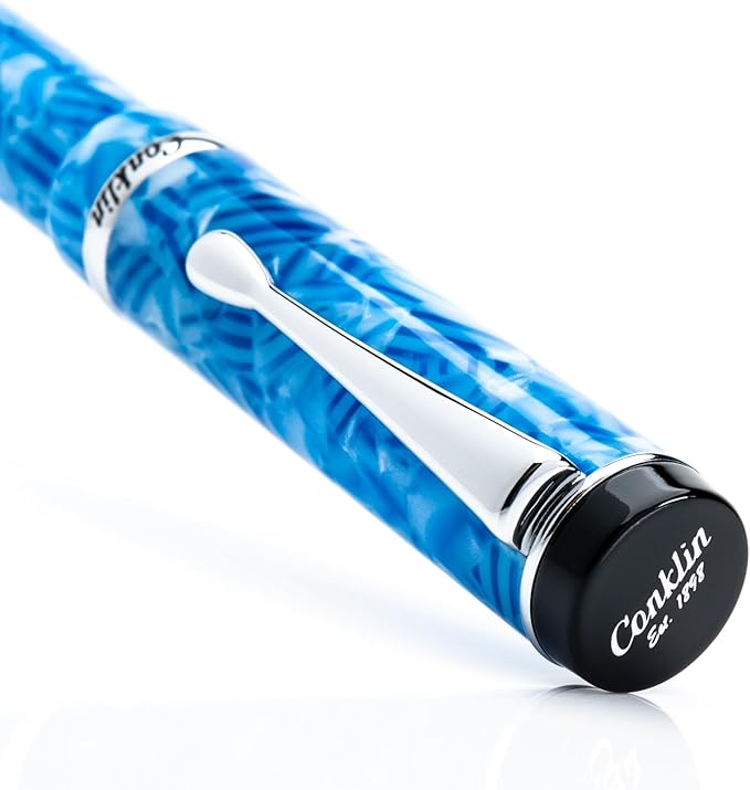 Conklin Duragraph Fountain Pen Ice Blue - Medium Nib, Timeless Writing Instrument with Cool Blue Finish