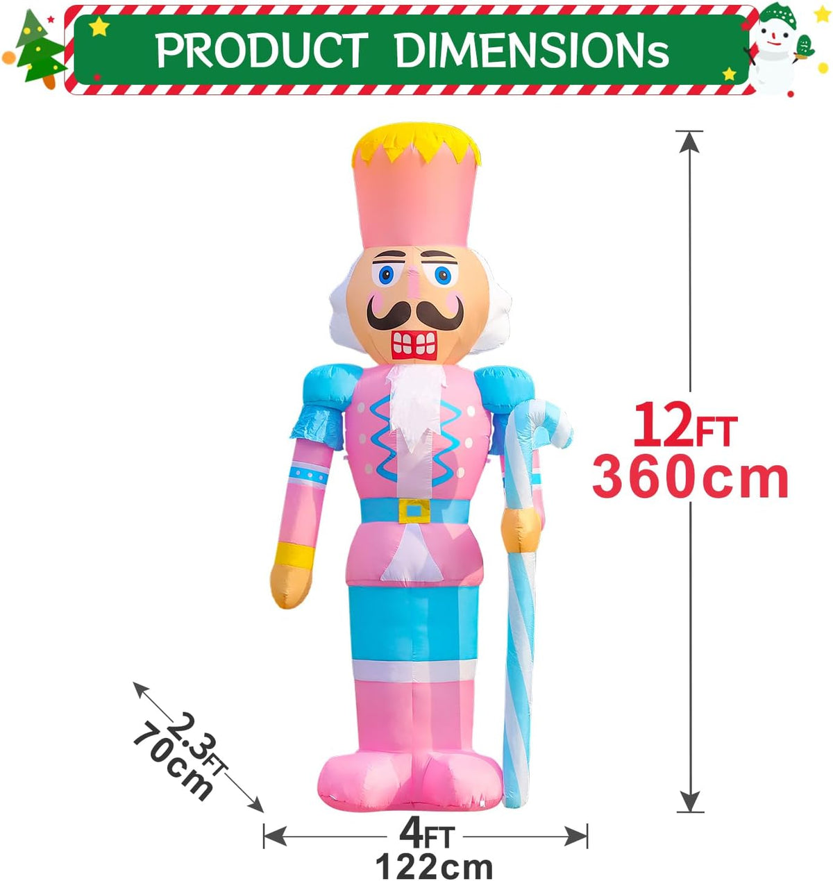domkom 12ft giant pink christmas inflatable nutcracker soldier, close-up detail
