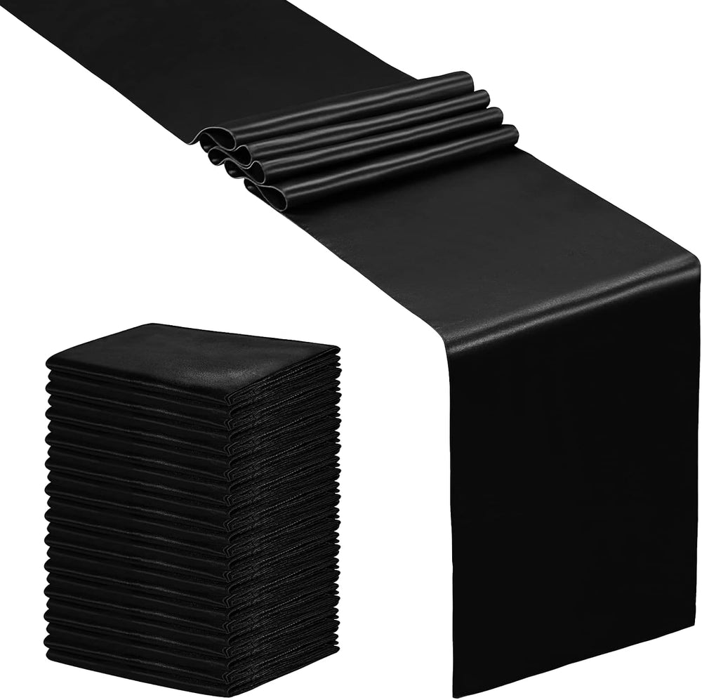 SiinvdaBZX 24 Pcs Black Satin Table Runner 12 x 108 inches Long