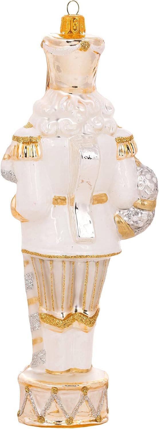 Miss Christmas 2026 Collection Fancy Nutcracker Soldier 7-Inch Blown Glass Christmas Tree Ornament (Elegant White Nutcracker)