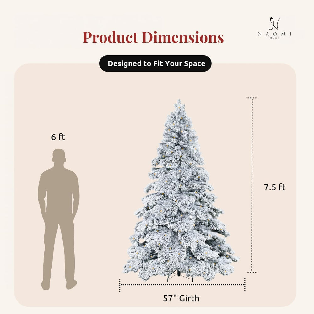 Naomi Home Brittany 7.5ft Artificial Prelit Snow Flocked Christmas Tree