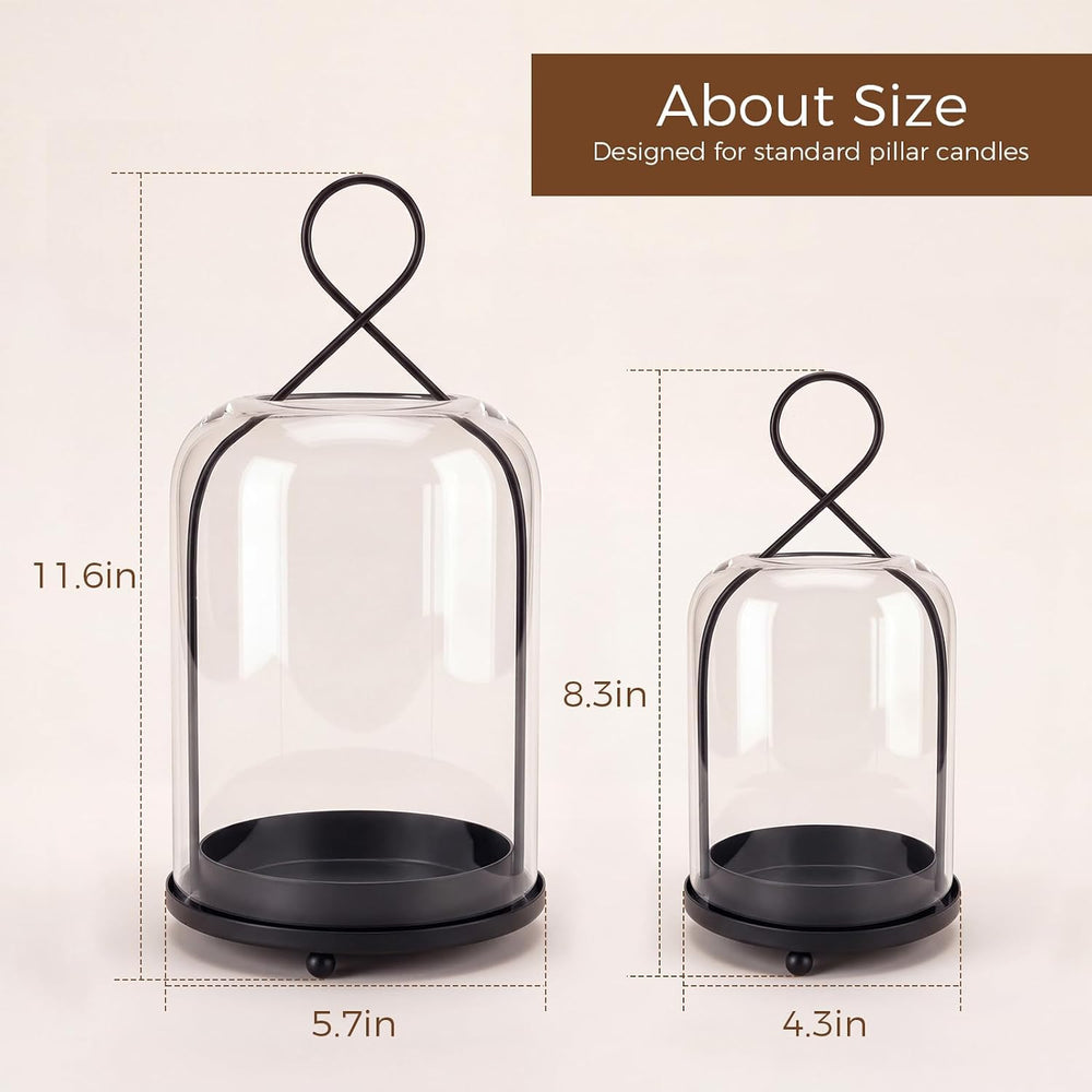 Hurricane Glass Candle Holders Set of 2 Black Hanging Pillar Candle Lantern