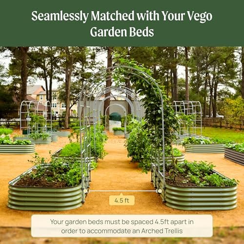 Vego Garden Modular Arched Trellis System 4.5' Long Trellis for 2.0' x 6.5' or 3.5' x 6.5' or 2.0' x 8.0' Garden Bed for Climbing Plants like Cucumber Beans Tomatoes & Vines (Garden Beds Not Included)