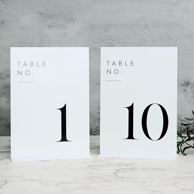 JINMURY White Wedding Table Numbers 1-10 with Stands, 5"x7" White Acrylic Table Numbers, Perfect for Wedding Reception, Party, Anniversary, Event