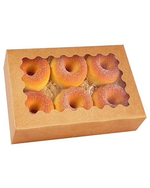qiqee Auto-pop up Brown Cookie Box with Window 12x8x2.5 inch 32 Packs Two Uses One Second Folding Pastry Biscuit Bakery Box for Packaging