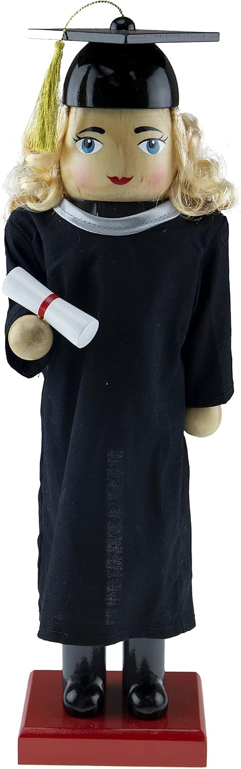 Clever Creations Female Graduate 14 Inch Traditional Wooden Nutcracker, Festive Christmas Décor for Shelves and Tables