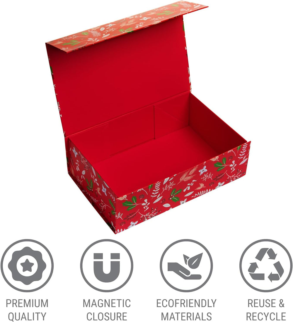 Christmas Gift Box with Magnetic Lid 3-Pack | Red Decorative Gift Boxes for P...